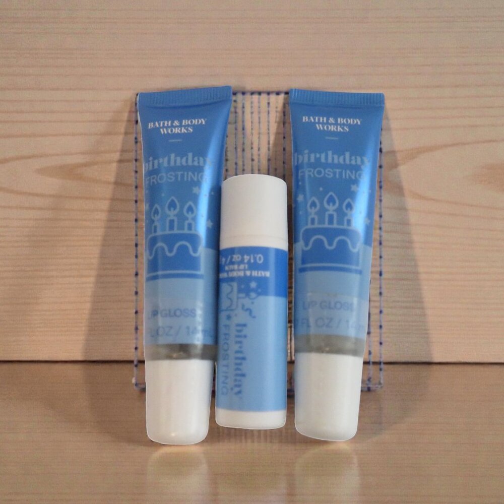 Bath & Body Works - Set of 3 - Birthday Frosting - 2 Lip Glosses & 1 Balm - NWT